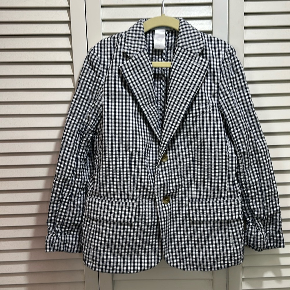 Janie & Jack Smooth Sailing Navy Blue and White Gingham Holiday Sport coat sz 7